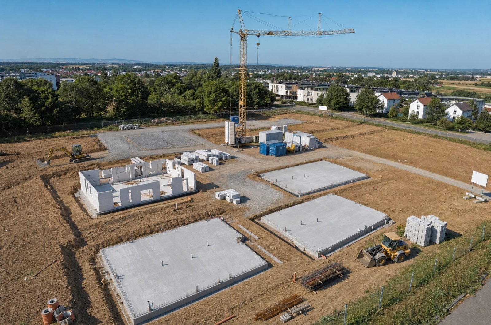 Commercial development site on the edge of town from the air
